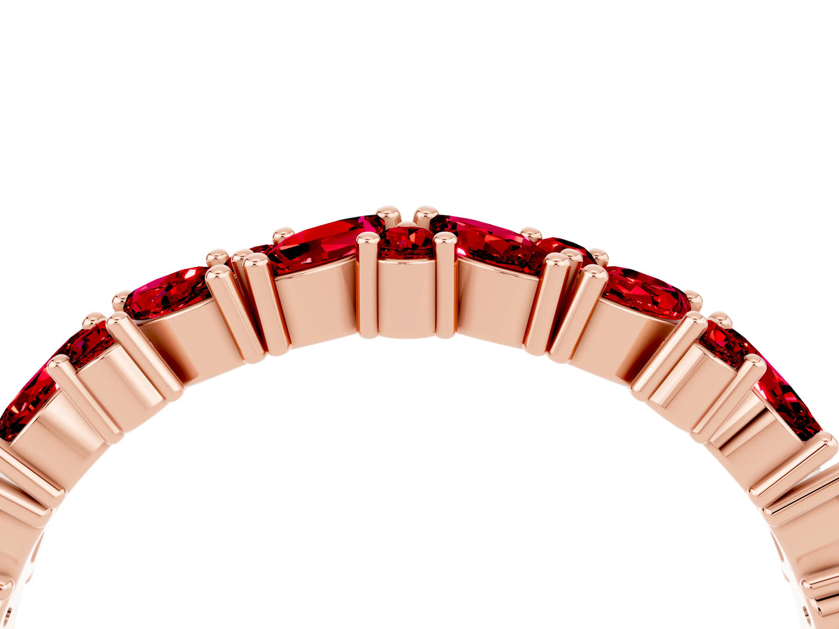 Marquise and Round Ruby Vine Eternity Band in Rose gold with Prong Setting_4