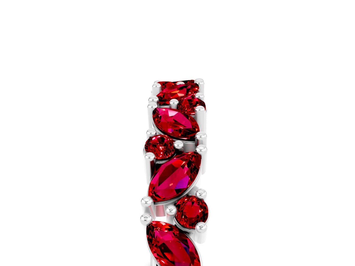 Marquise and Round Ruby Vine Eternity Band in White gold with Prong Setting_5