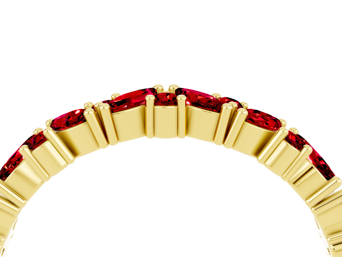 Marquise and Round Ruby Vine Eternity Band in Yellow gold with Prong Setting_4