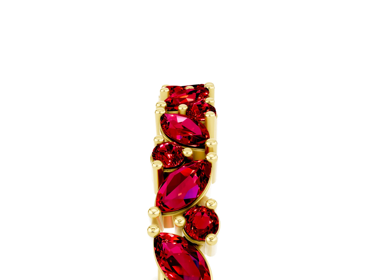 Marquise and Round Ruby Vine Eternity Band in Yellow gold with Prong Setting_5