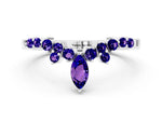 Marquise and Round Tanzanite Chevron Band in Silver with Prong Setting