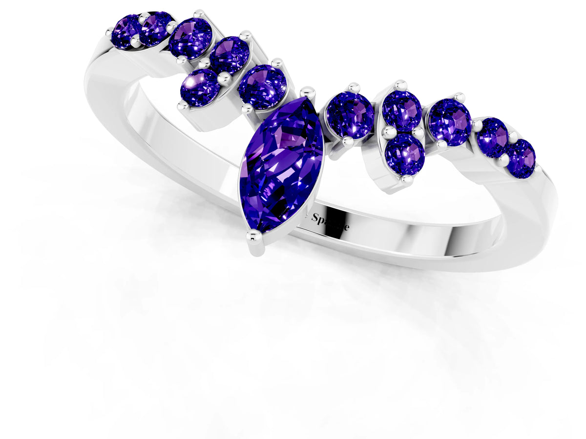 Marquise and Round Tanzanite Chevron Band in Silver with Prong Setting_1