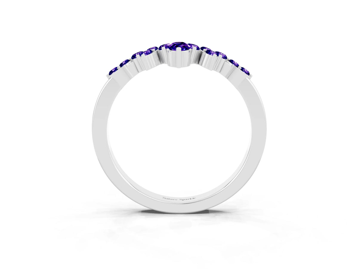 Marquise and Round Tanzanite Chevron Band in White gold with Prong Setting_3