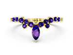 Marquise and Round Tanzanite Chevron Band in Yellow gold with Prong Setting
