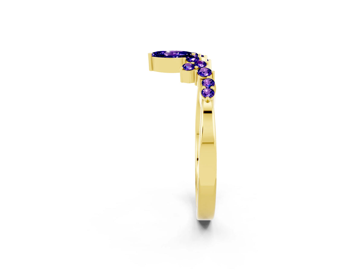 Marquise and Round Tanzanite Chevron Band in Yellow gold with Prong Setting_2