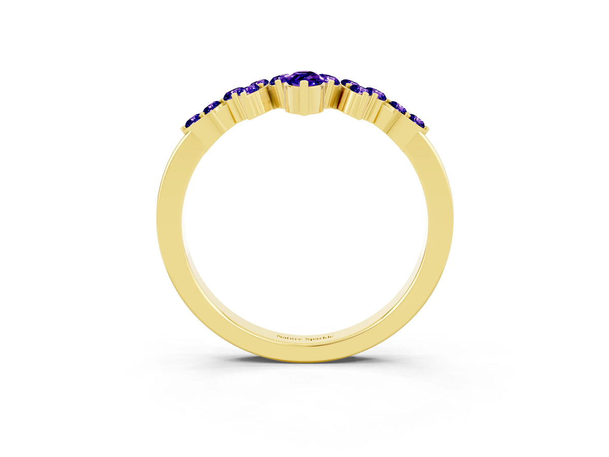 Marquise and Round Tanzanite Chevron Band in Yellow gold with Prong Setting_3