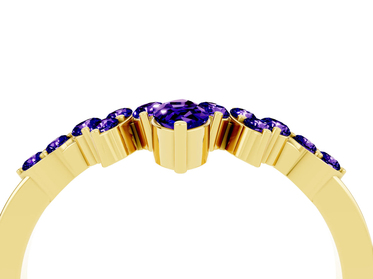 Marquise and Round Tanzanite Chevron Band in Yellow gold with Prong Setting_4