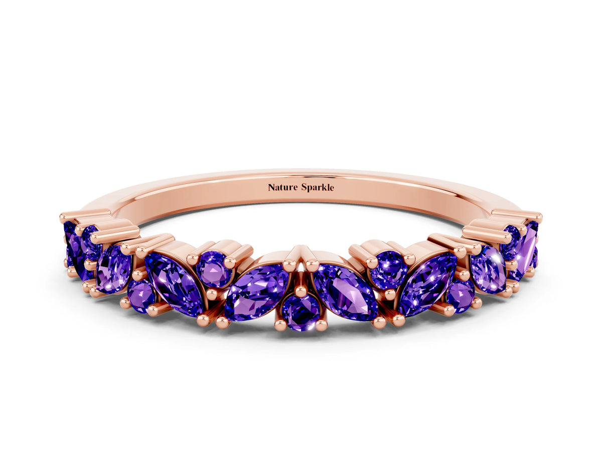 Marquise and Round Tanzanite Vine Eternity Band in Rose gold with Prong Setting