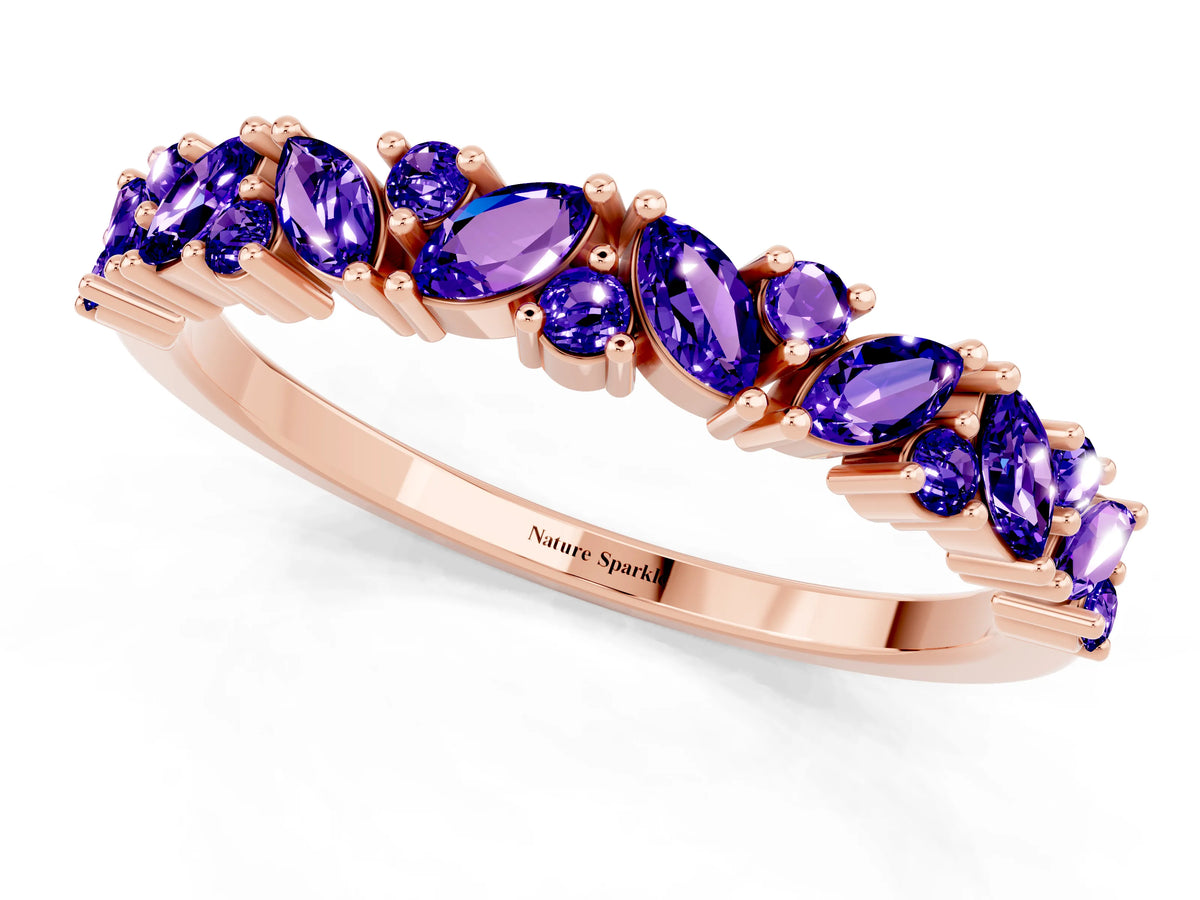 Marquise and Round Tanzanite Vine Eternity Band in Rose gold with Prong Setting_1