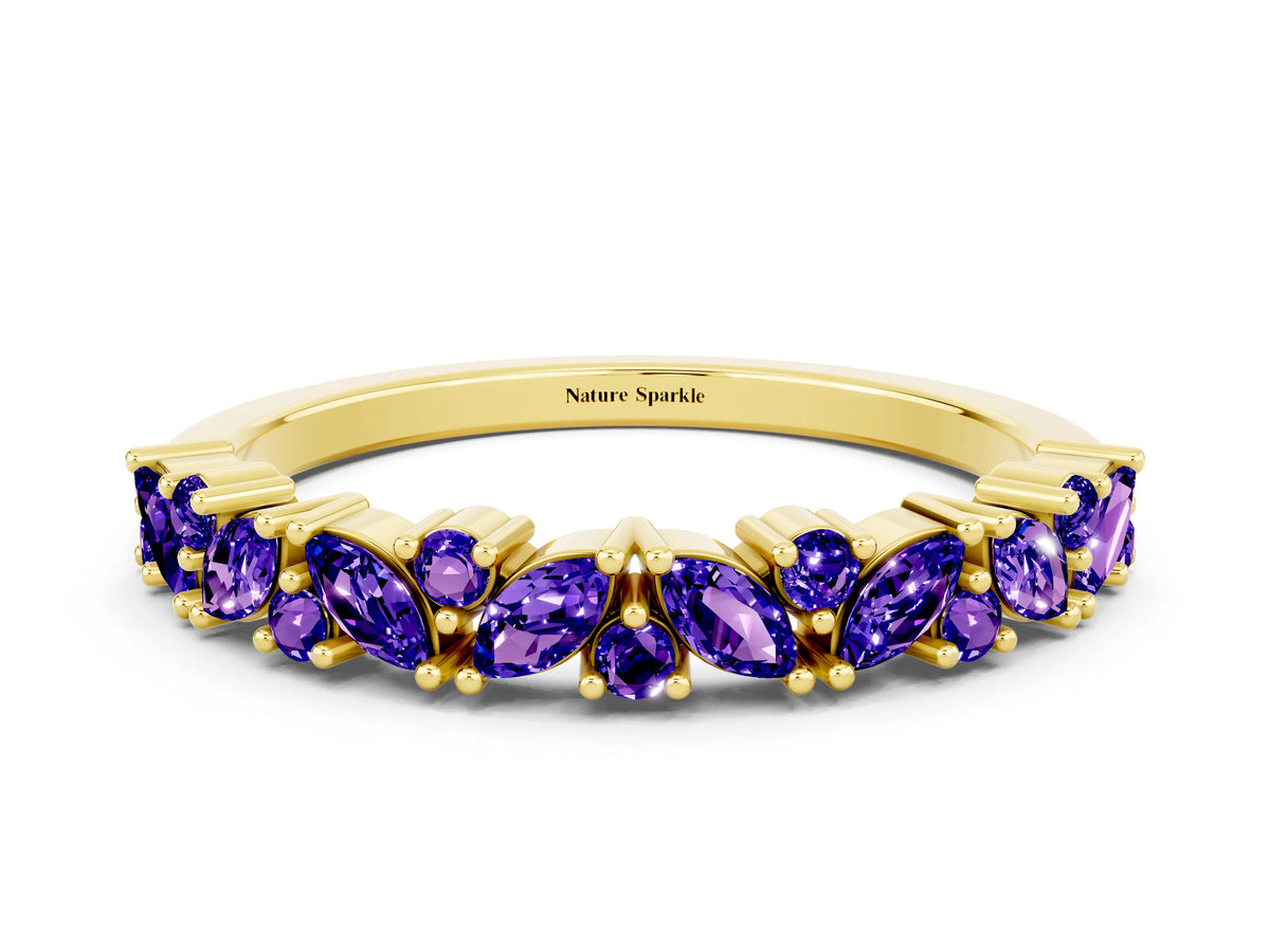 Marquise and Round Tanzanite Vine Eternity Band in Yellow gold with Prong Setting