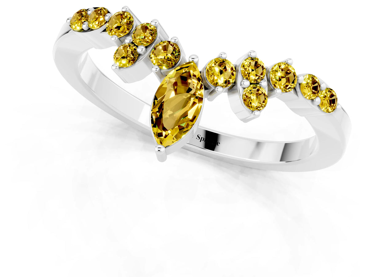 Marquise and Round Yellow Sapphire Chevron Band in Platinum with Prong Setting_1