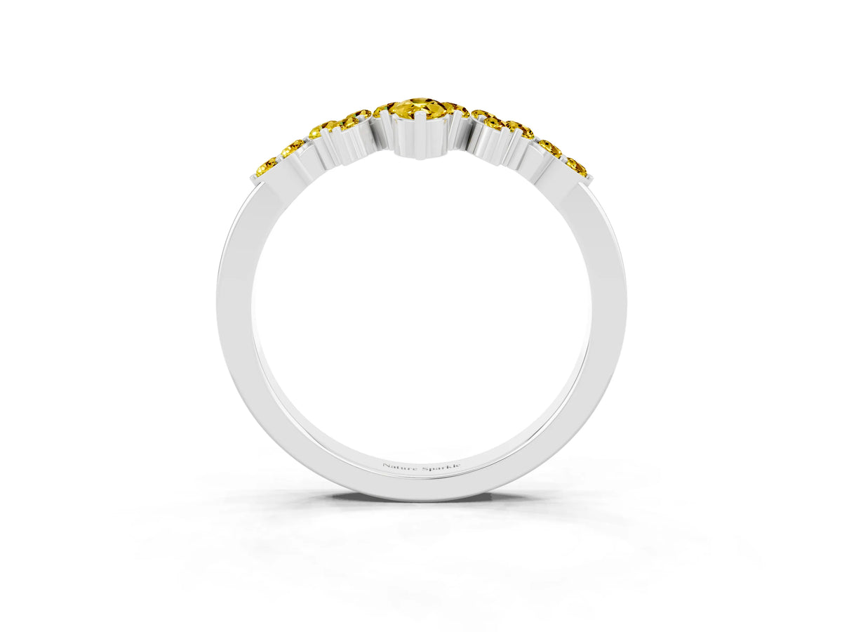 Marquise and Round Yellow Sapphire Chevron Band in Platinum with Prong Setting_3