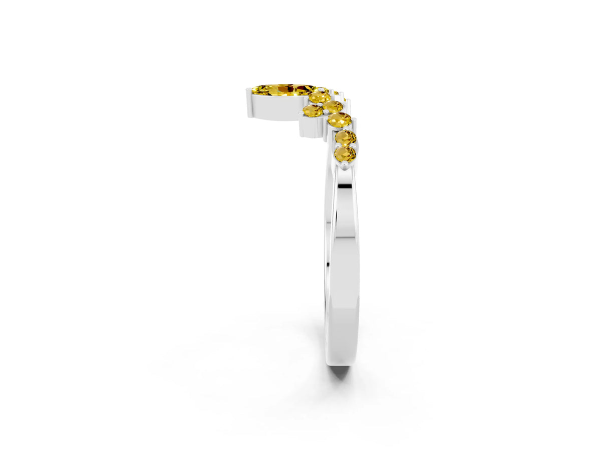 Marquise and Round Yellow Sapphire Chevron Band in Silver with Prong Setting_2