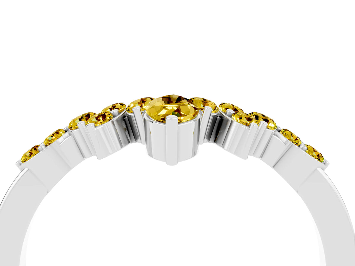 Marquise and Round Yellow Sapphire Chevron Band in Silver with Prong Setting_4
