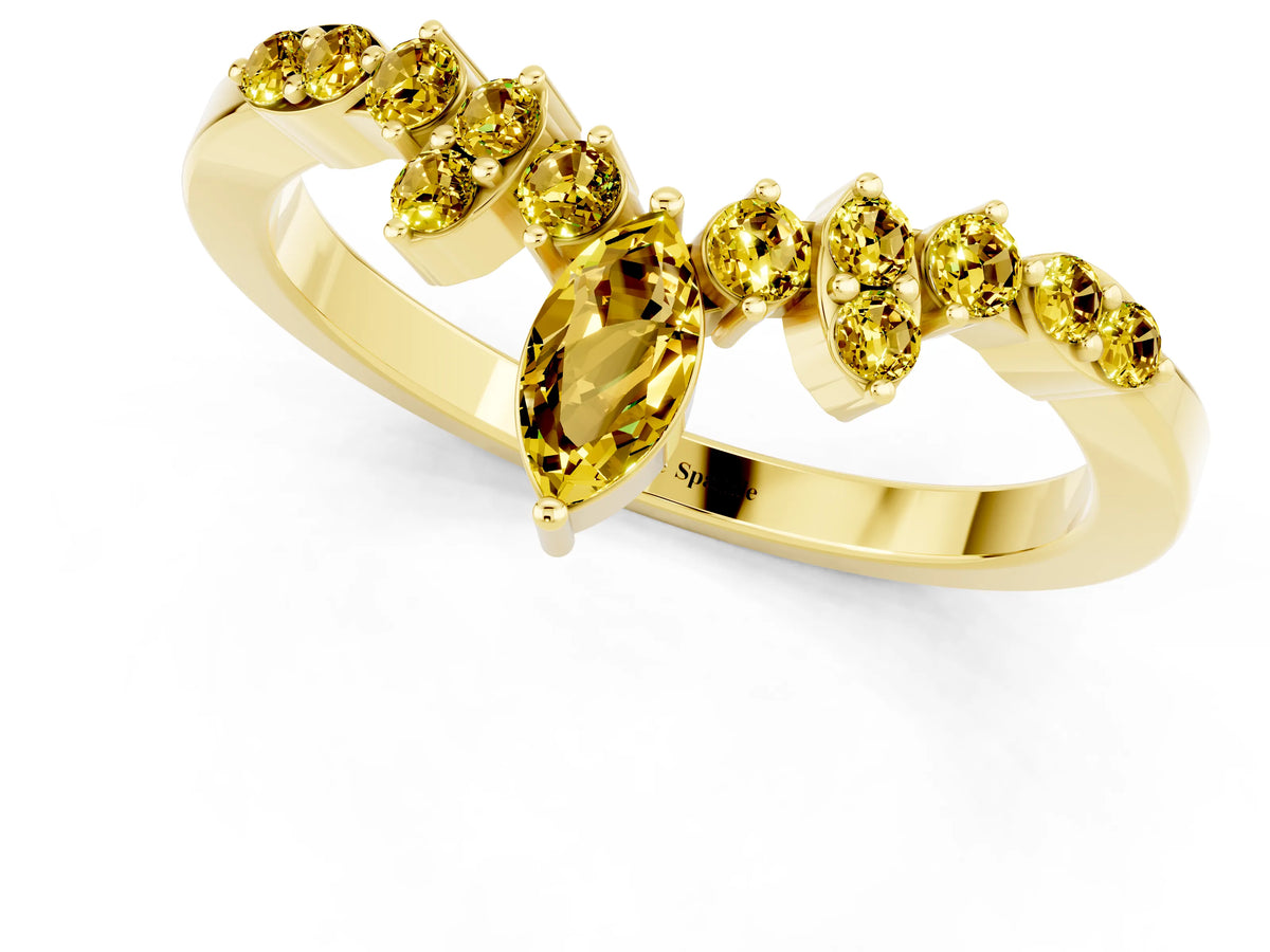 Marquise and Round Yellow Sapphire Chevron Band in Yellow gold with Prong Setting_1