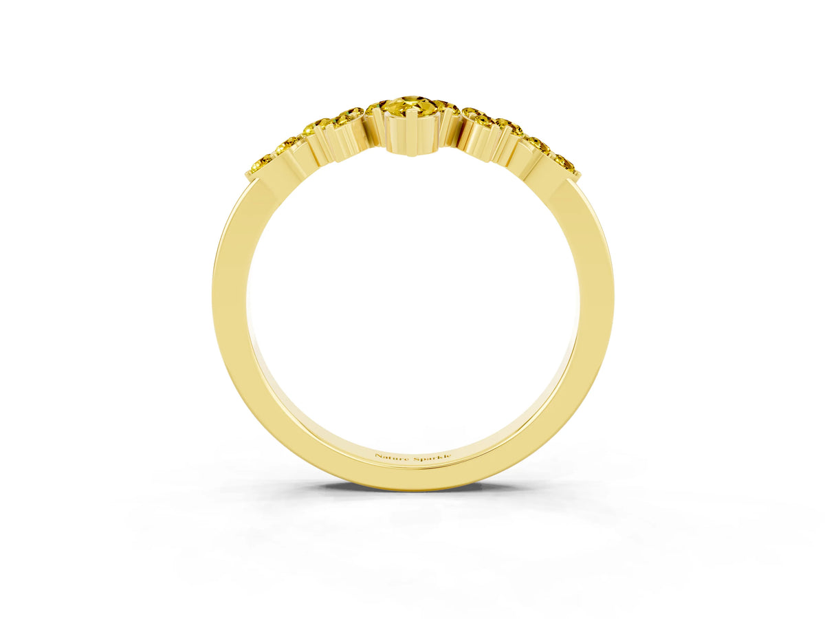 Marquise and Round Yellow Sapphire Chevron Band in Yellow gold with Prong Setting_3