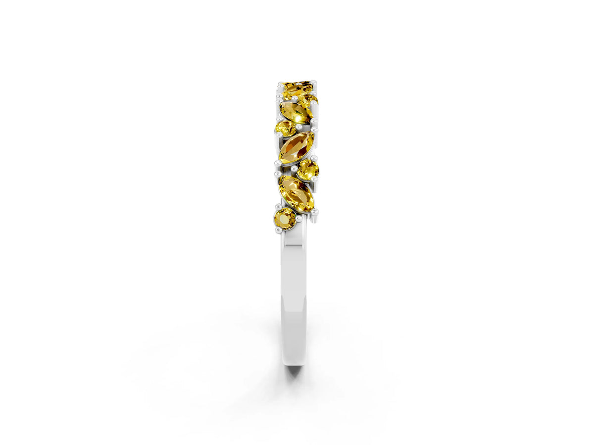 Marquise and Round Yellow Sapphire Vine Eternity Band in Platinum with Prong Setting_2