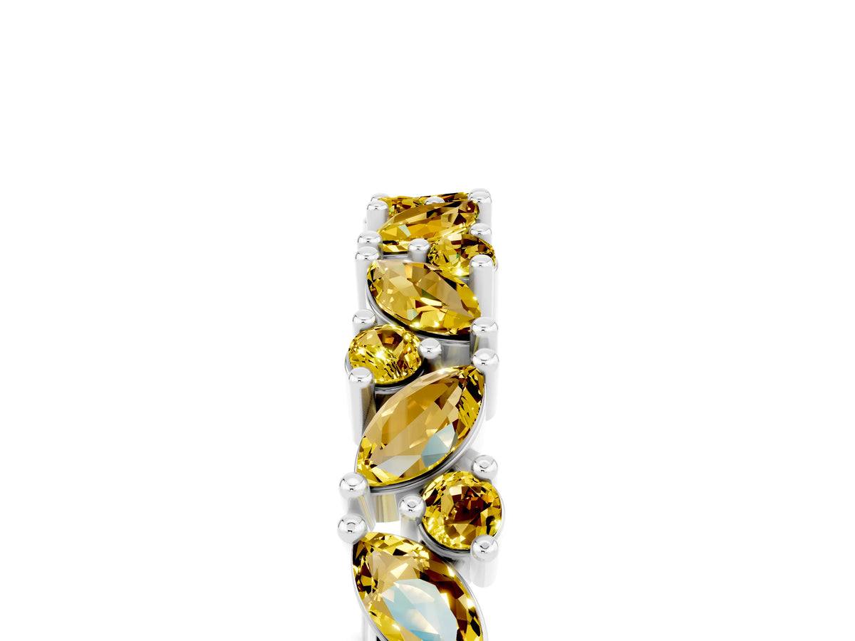 Marquise and Round Yellow Sapphire Vine Eternity Band in Platinum with Prong Setting_5