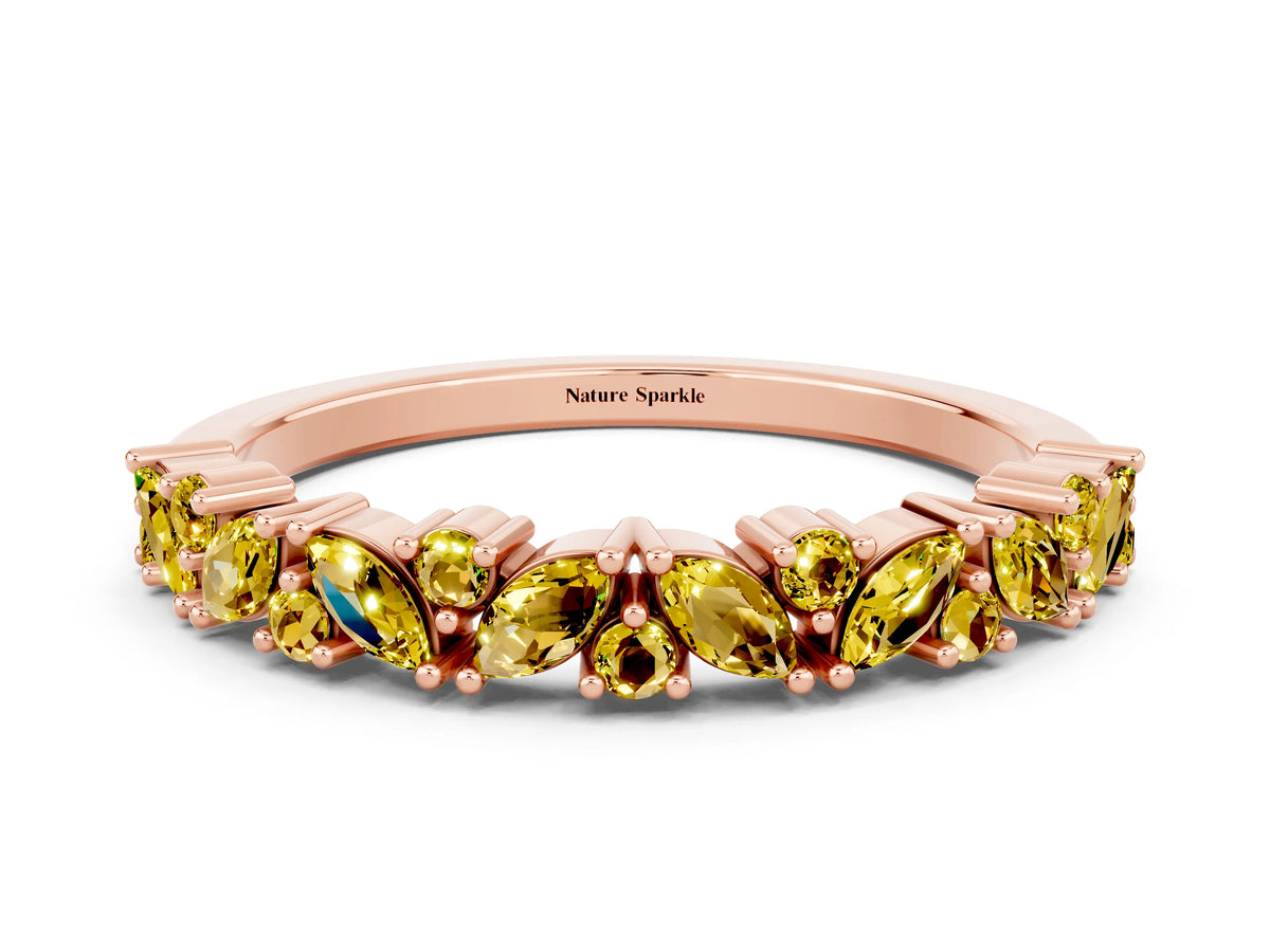 Marquise and Round Yellow Sapphire Vine Eternity Band in Rose gold with Prong Setting