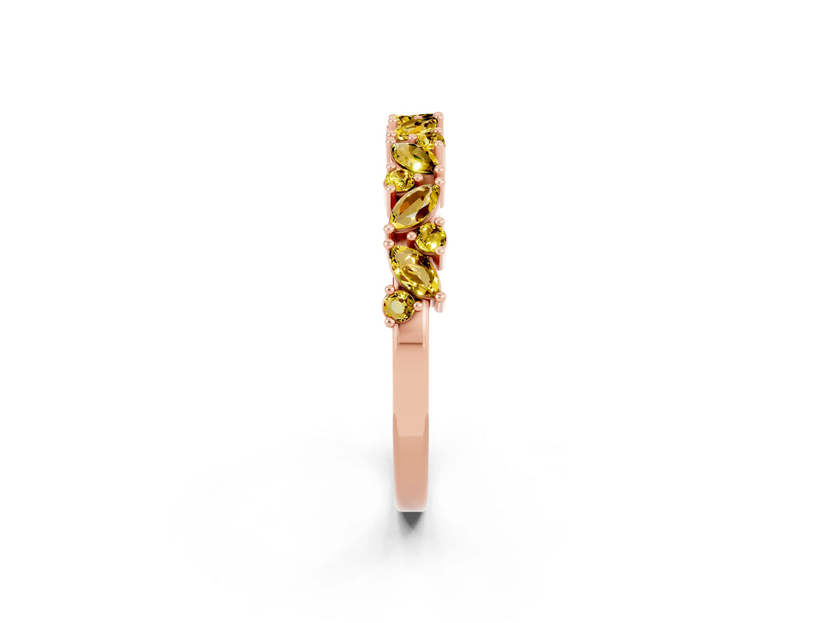 Marquise and Round Yellow Sapphire Vine Eternity Band in Rose gold with Prong Setting_2