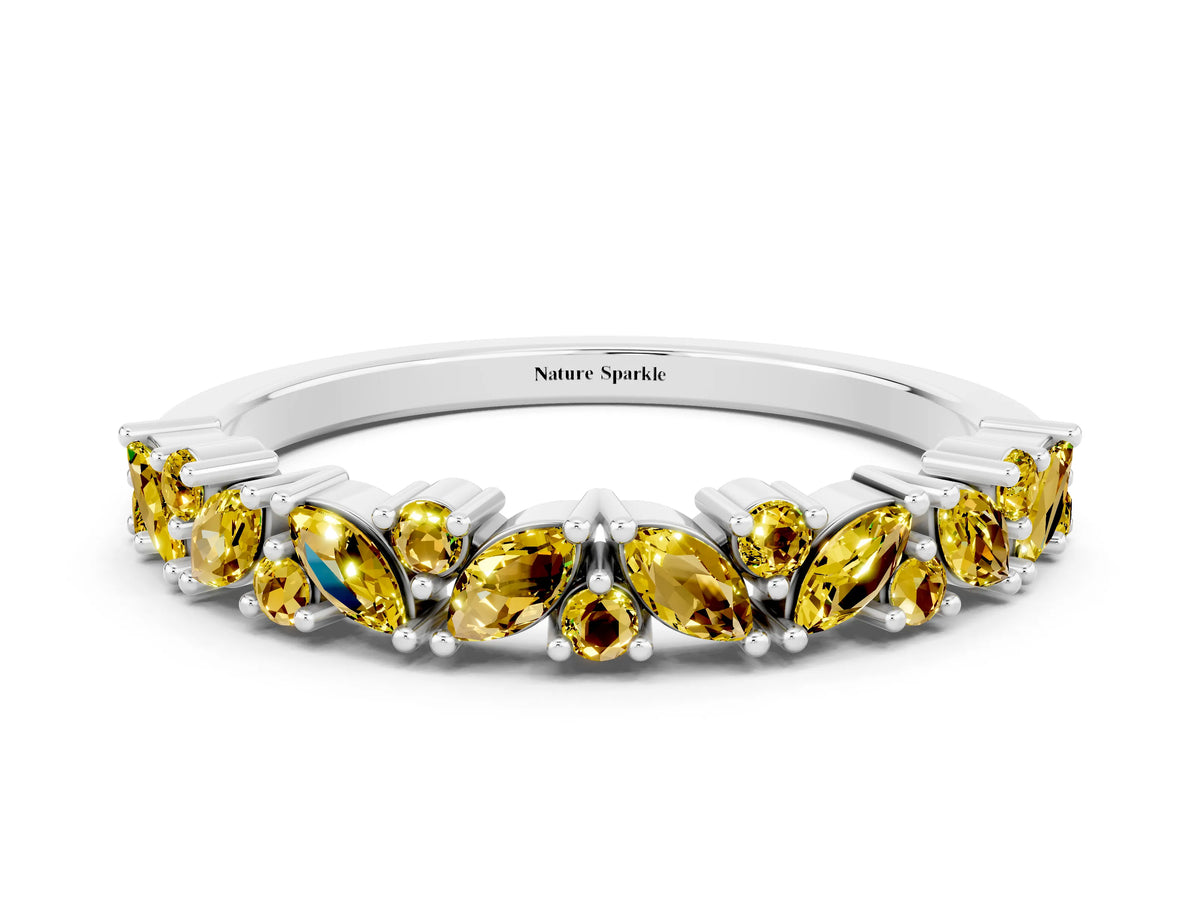 Marquise and Round Yellow Sapphire Vine Eternity Band in White gold with Prong Setting