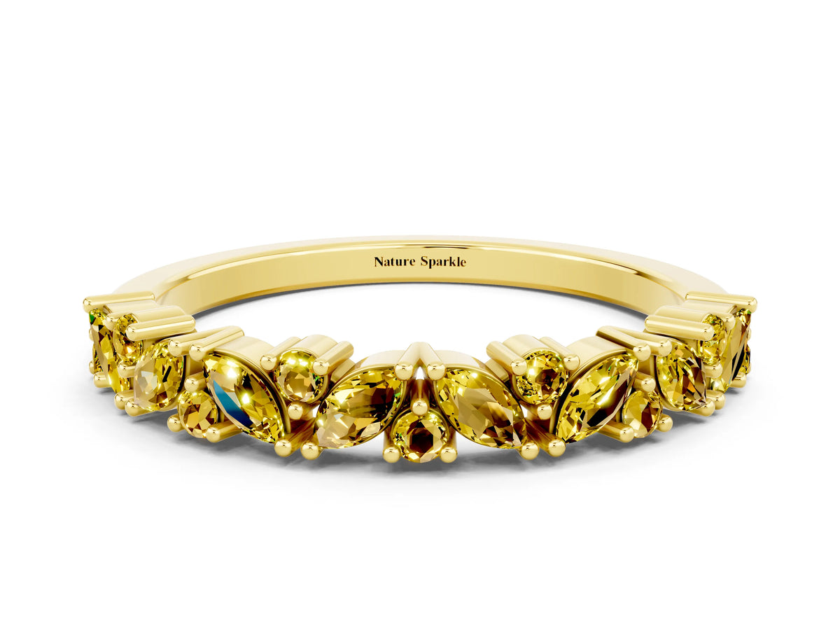 Marquise and Round Yellow Sapphire Vine Eternity Band in Yellow gold with Prong Setting