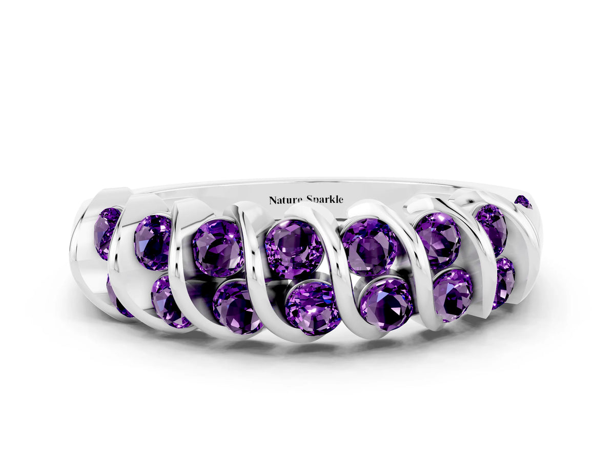 Multi-Row Round Amethyst Band in Silver with Channel Setting