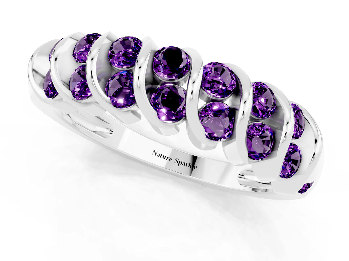 Multi-Row Round Amethyst Band in Silver with Channel Setting_1