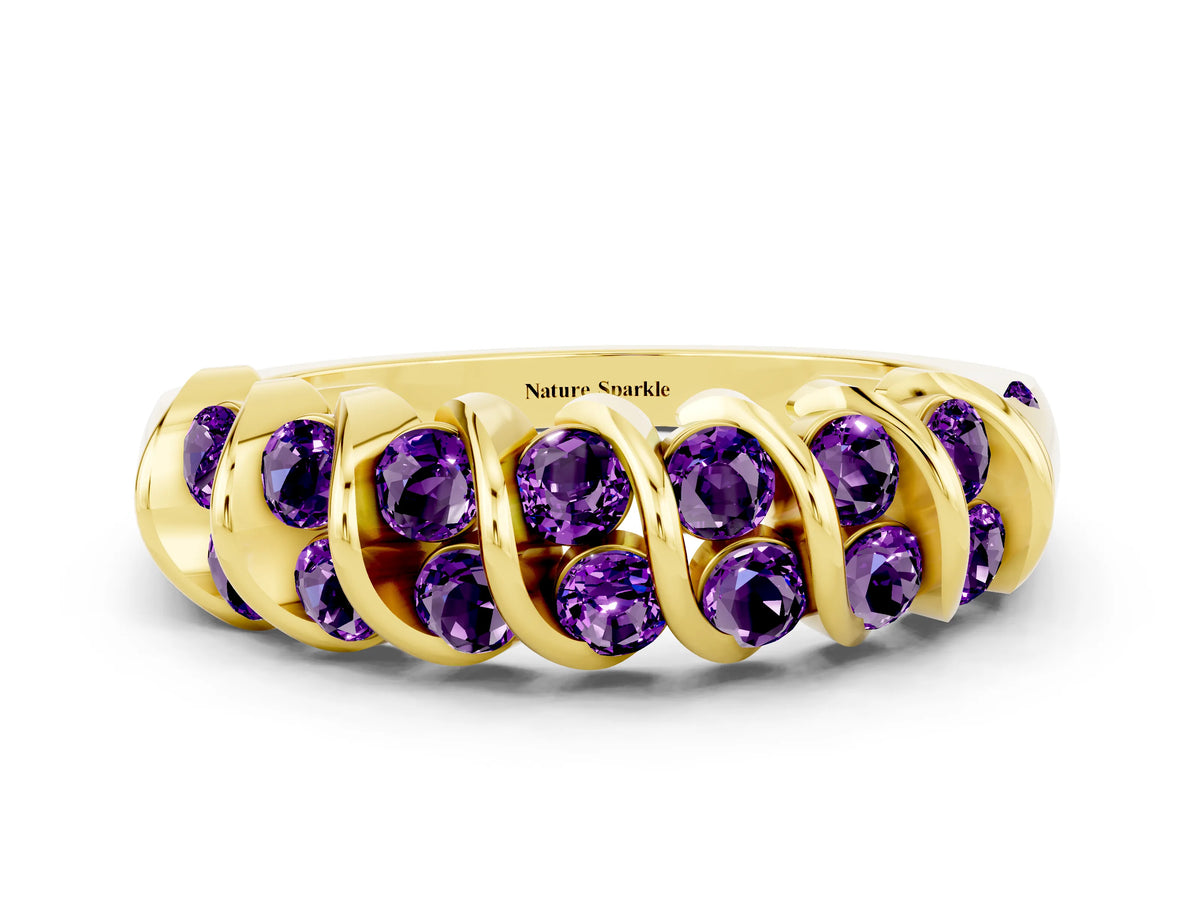 Multi-Row Round Amethyst Band in Yellow gold with Channel Setting