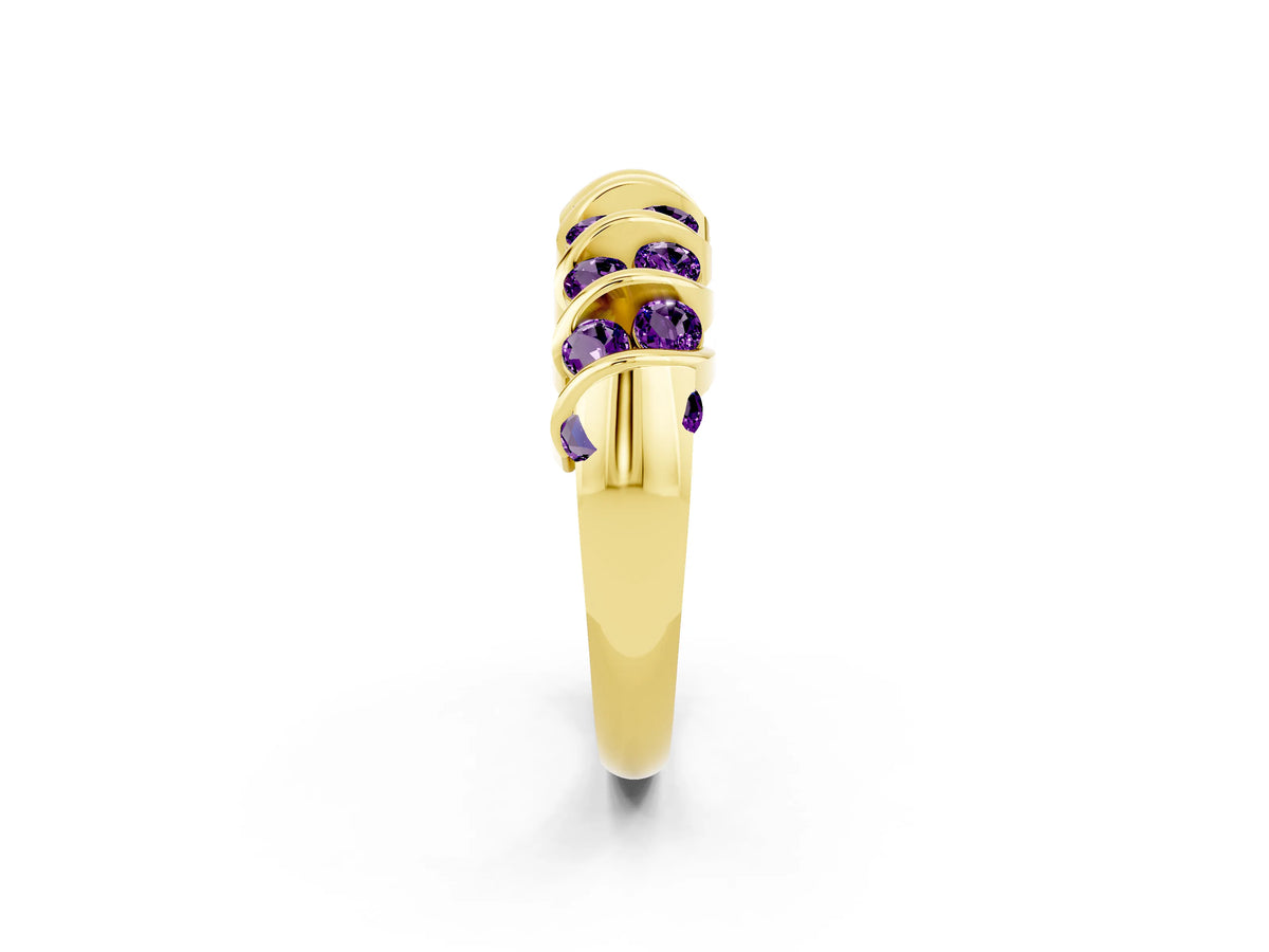 Multi-Row Round Amethyst Band in Yellow gold with Channel Setting_2