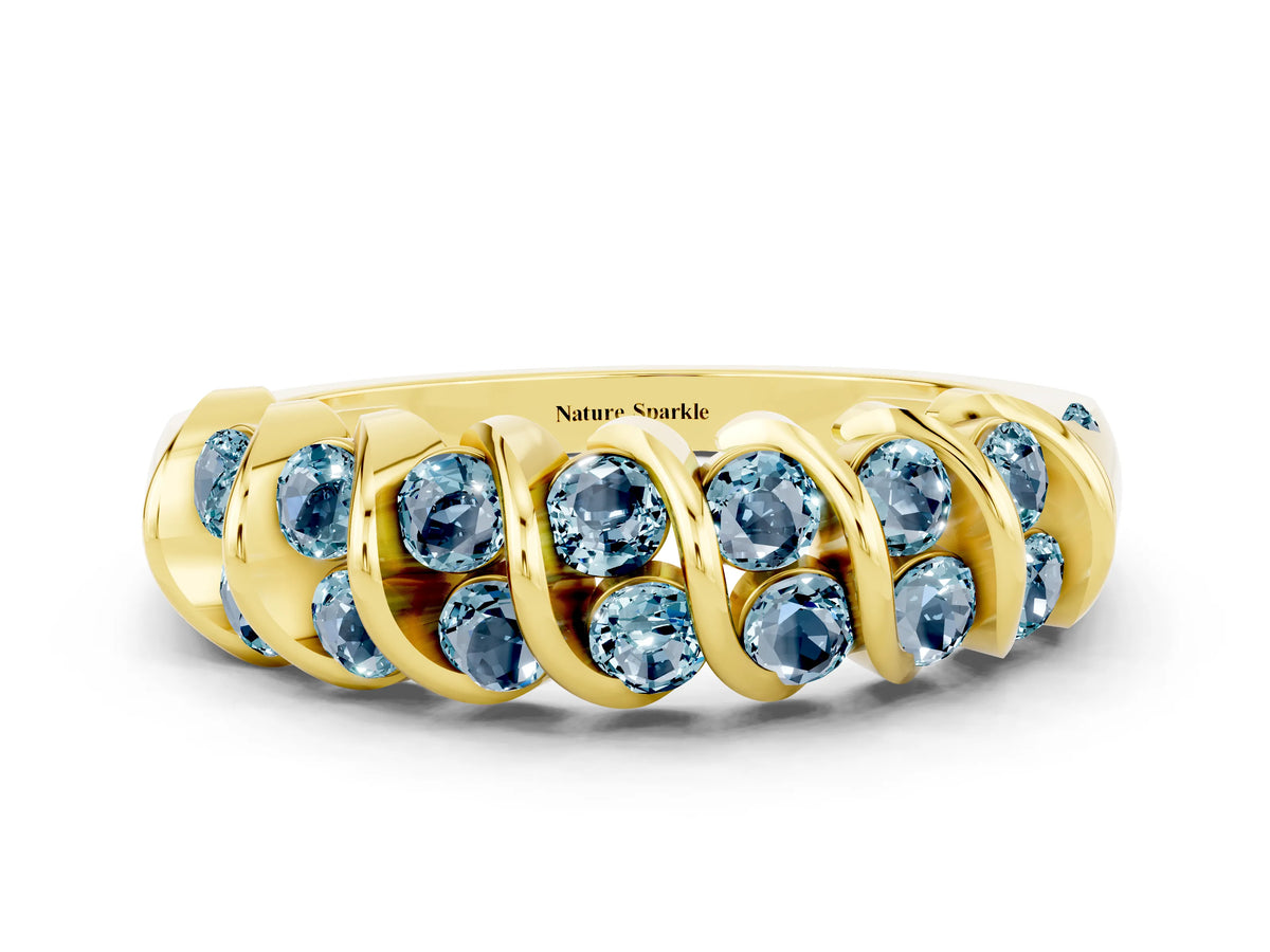 Multi-Row Round Aquamarine Band in Yellow gold with Channel Setting