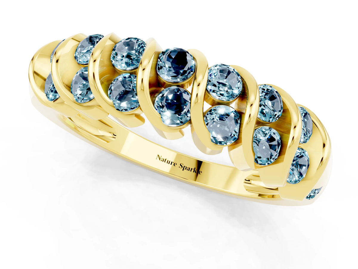 Multi-Row Round Aquamarine Band in Yellow gold with Channel Setting_1