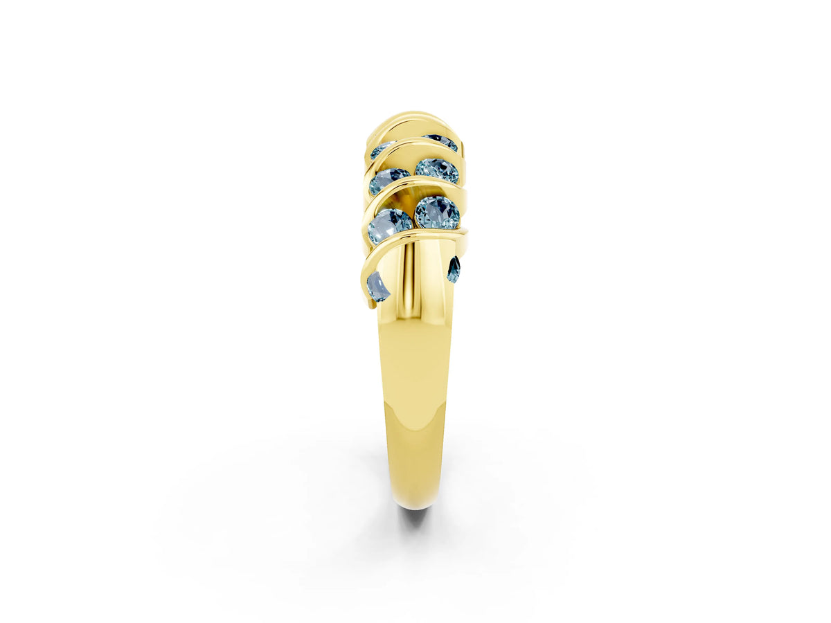 Multi-Row Round Aquamarine Band in Yellow gold with Channel Setting_2