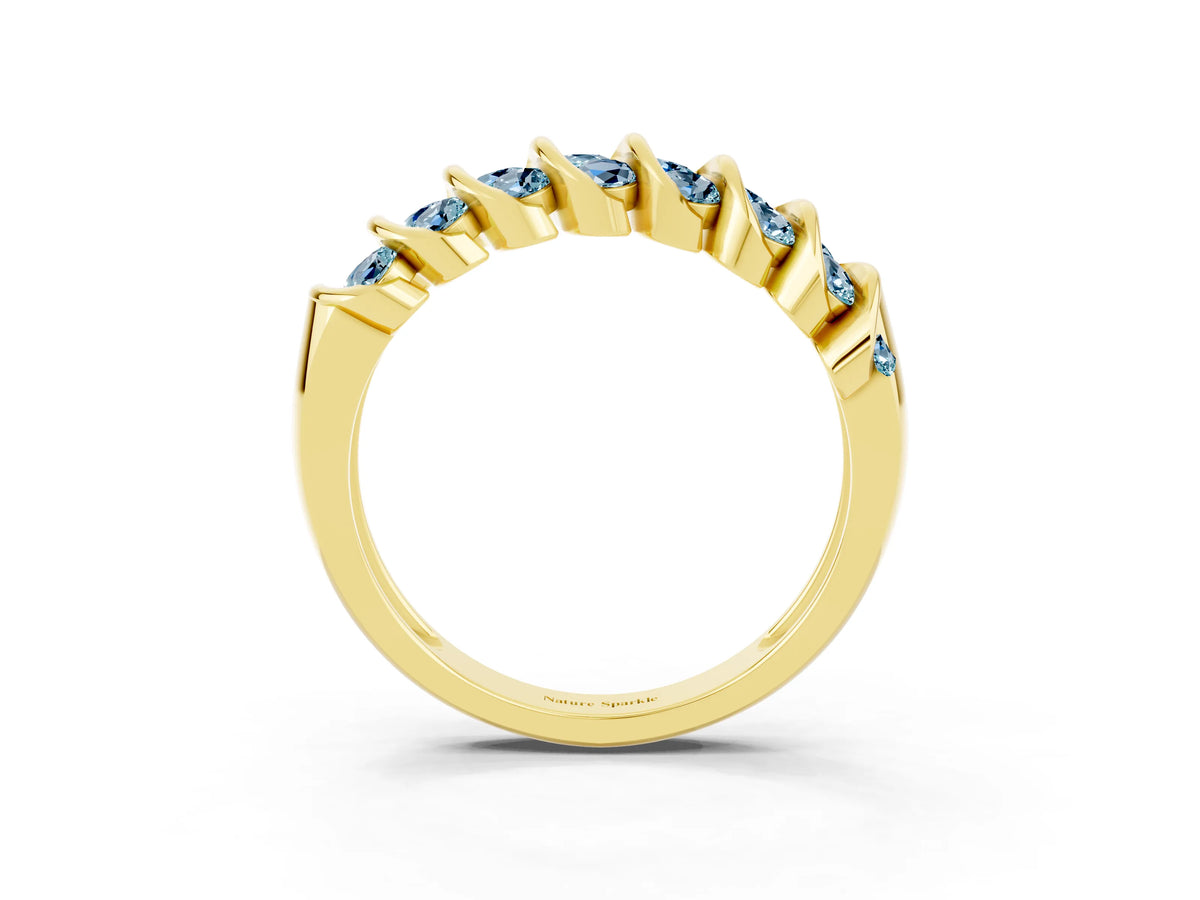 Multi-Row Round Aquamarine Band in Yellow gold with Channel Setting_3