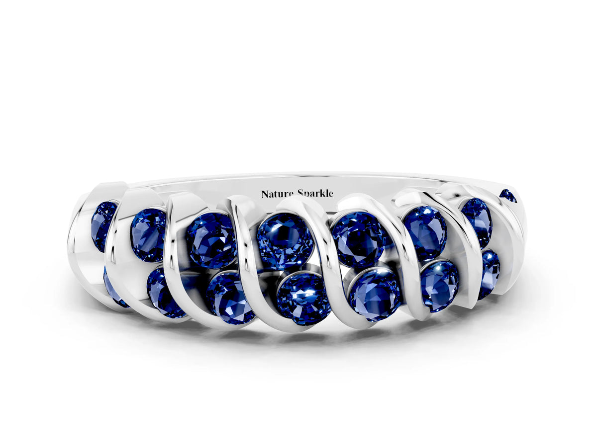 Multi-Row Round Blue Sapphire Band in Platinum with Channel Setting