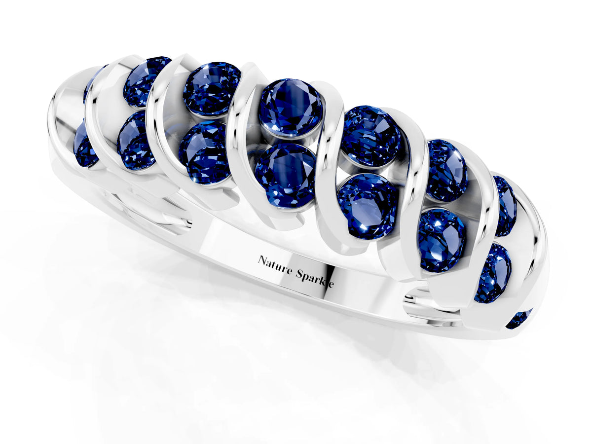Multi-Row Round Blue Sapphire Band in Platinum with Channel Setting_1