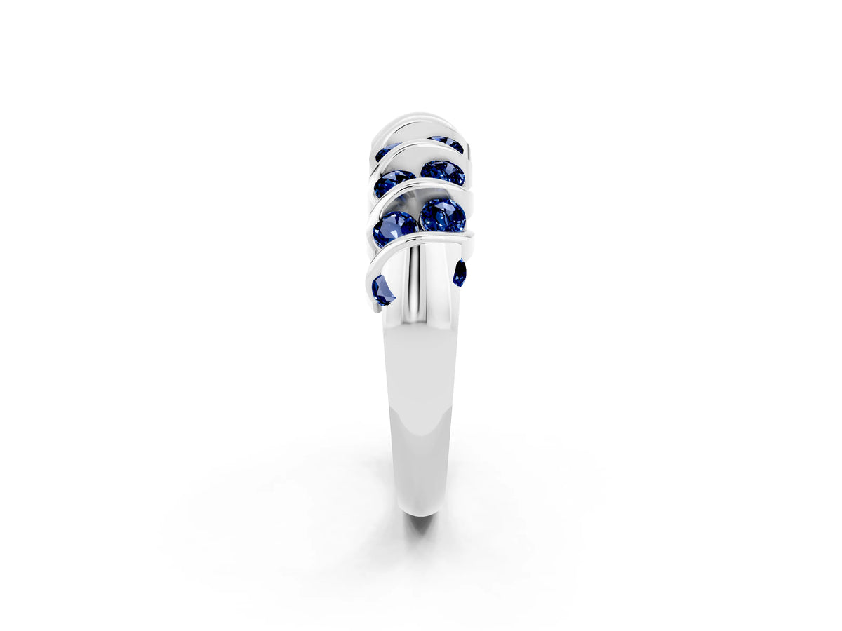 Multi-Row Round Blue Sapphire Band in Platinum with Channel Setting_2