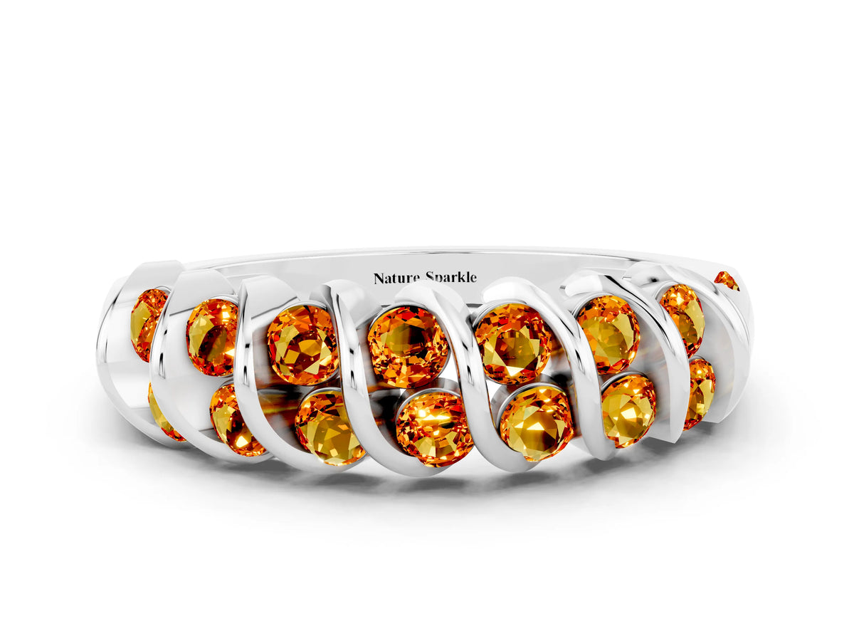 Multi-Row Round Citrine Band in Silver with Channel Setting