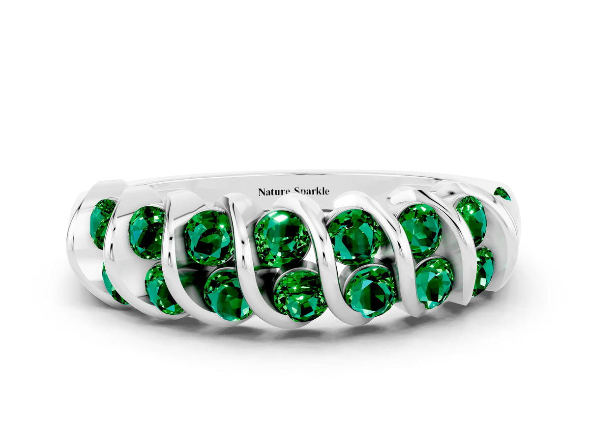 Multi-Row Round Emerald Band in Silver with Channel Setting