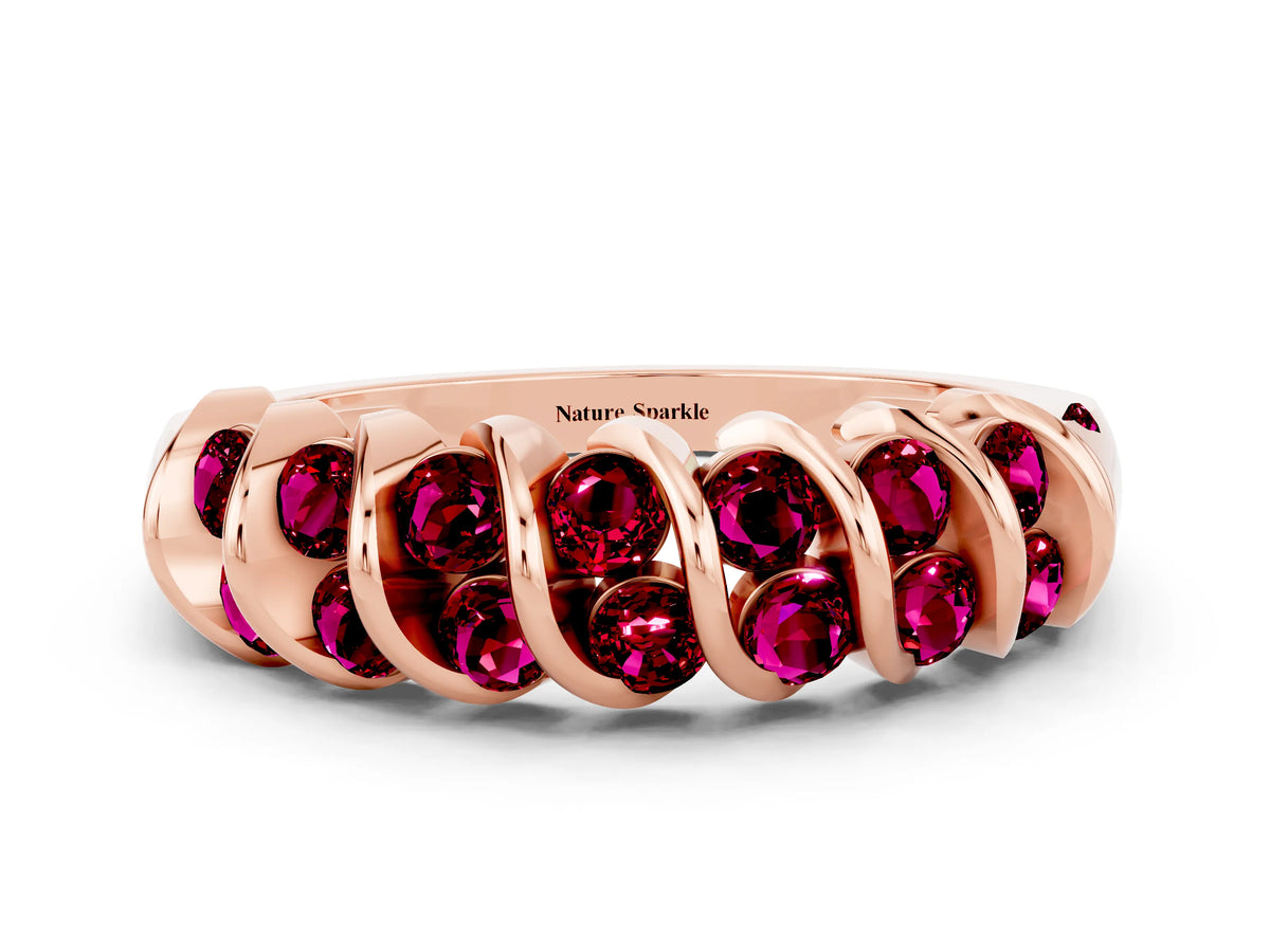 Multi-Row Round Garnet Band in Rose gold with Channel Setting