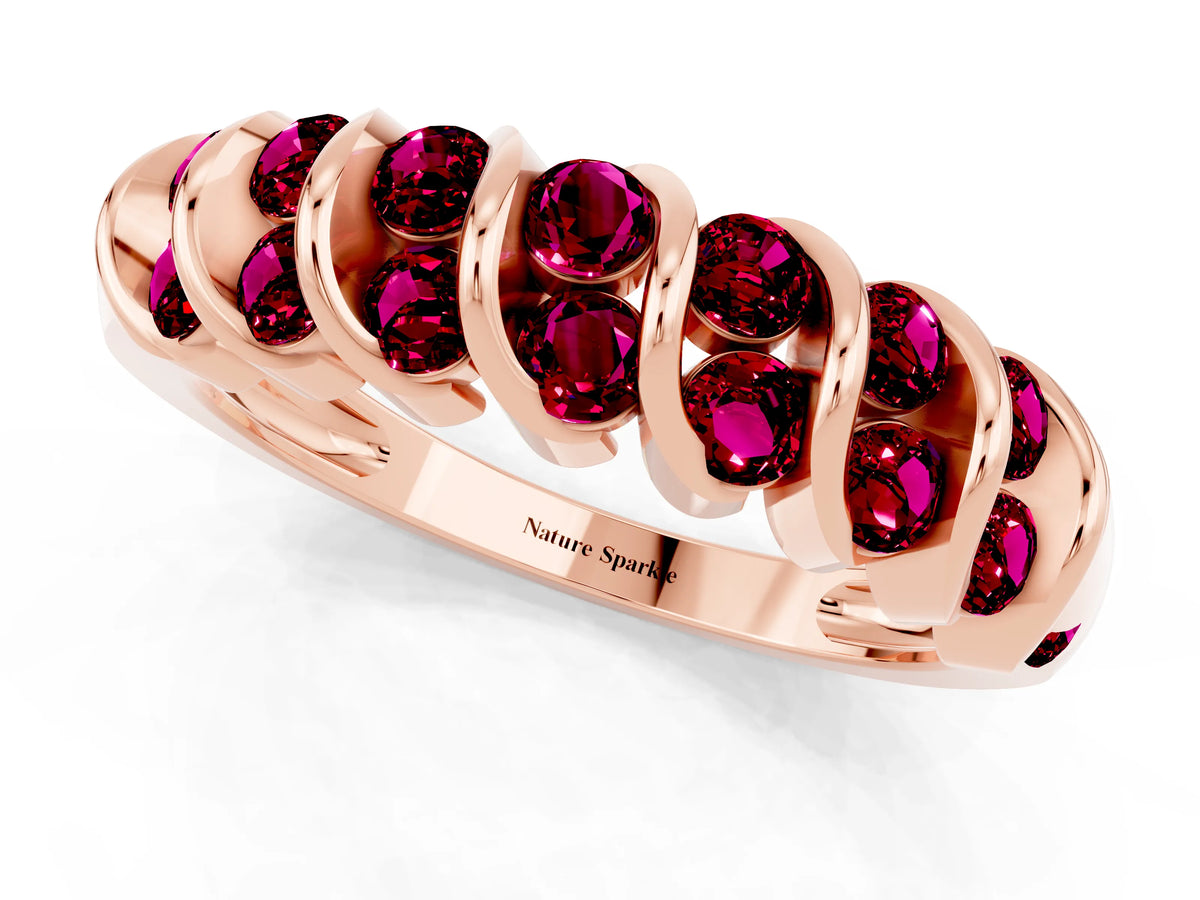 Multi-Row Round Garnet Band in Rose gold with Channel Setting_1