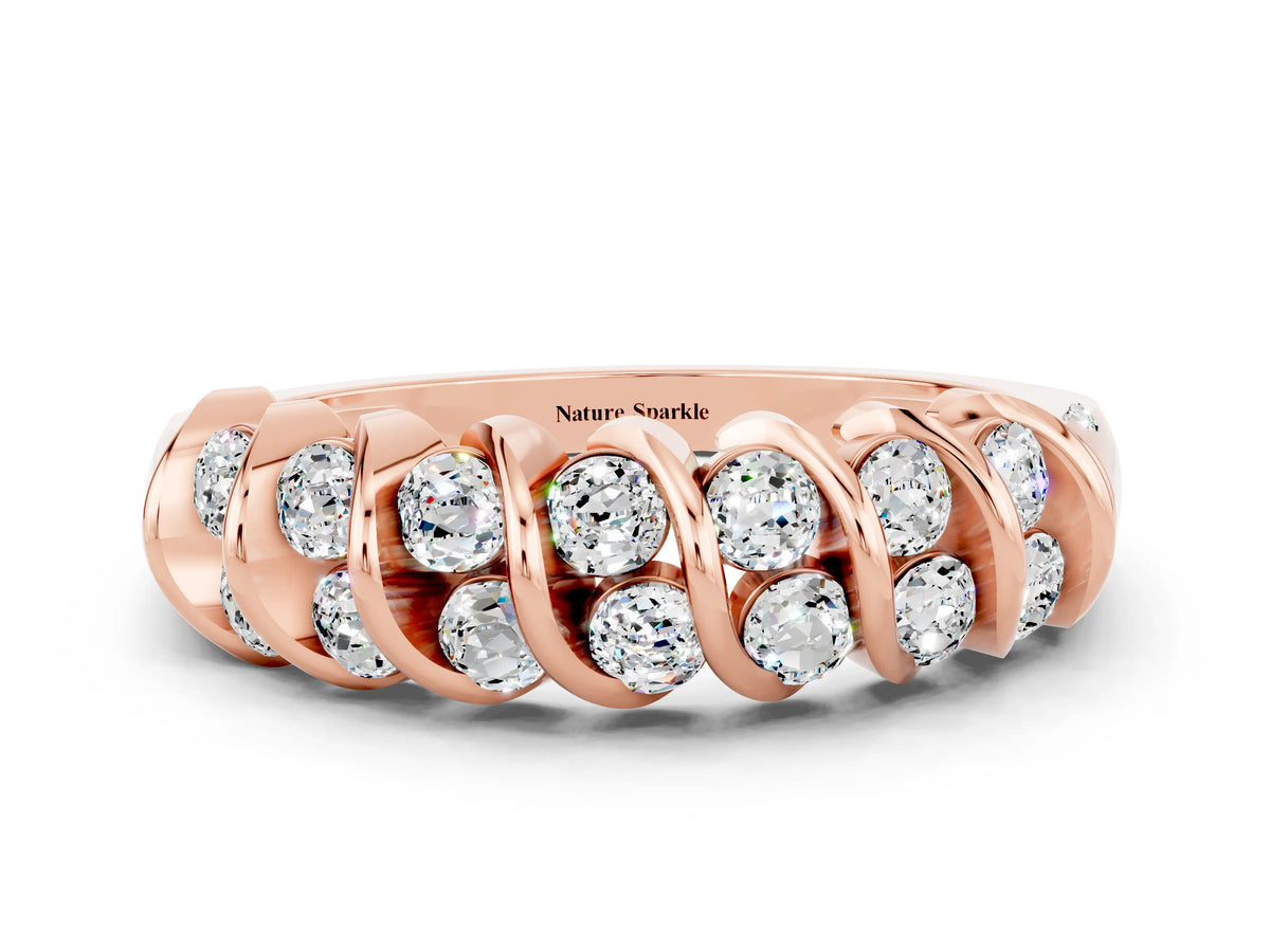 Multi-Row Round Moissanite Band in Rose gold with Channel Setting