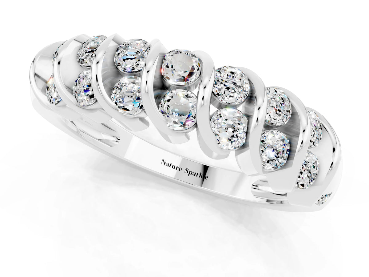 Multi-Row Round Moissanite Band in White gold with Channel Setting_1
