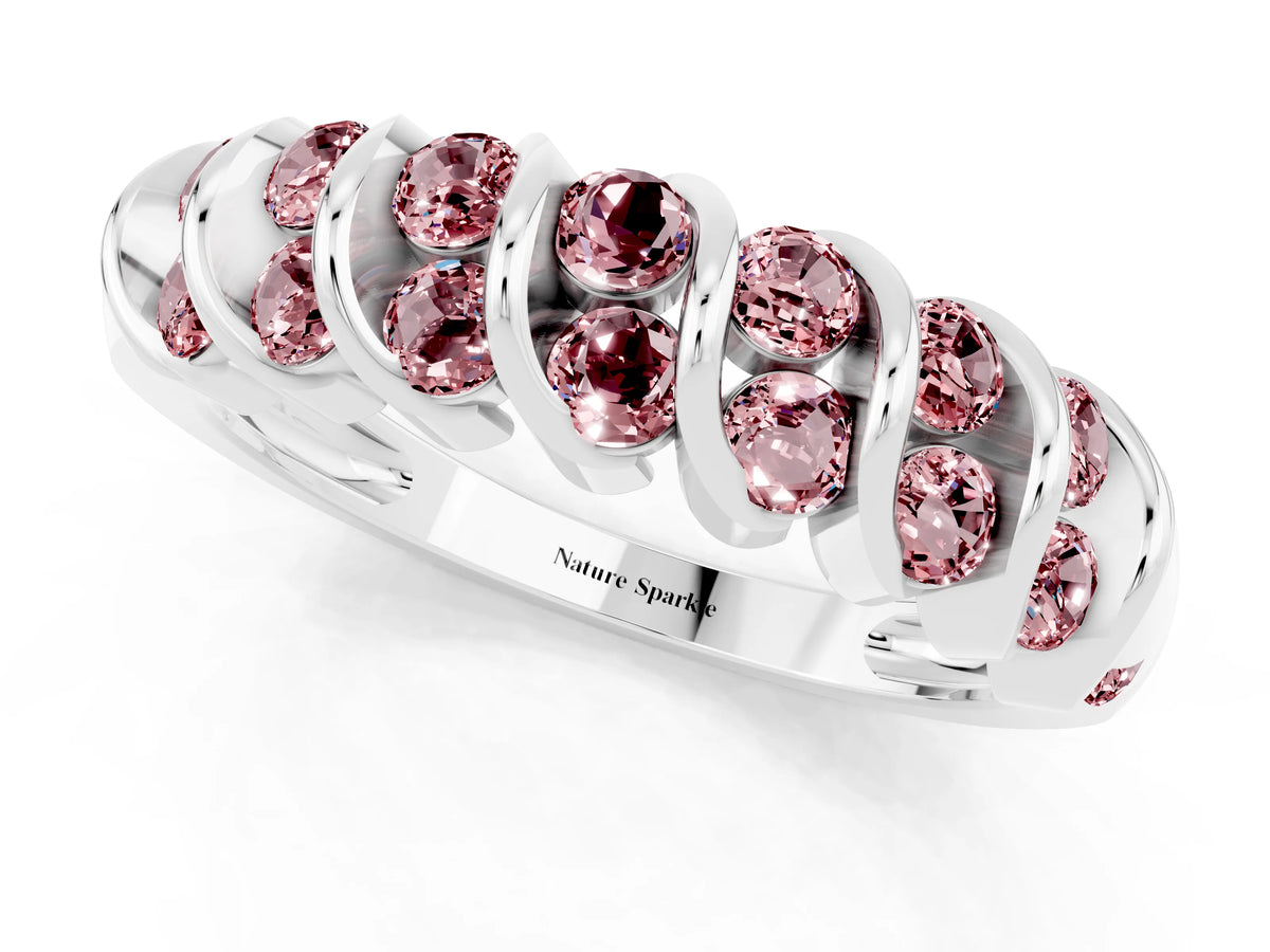 Multi-Row Round Morganite Band in Silver with Channel Setting_1