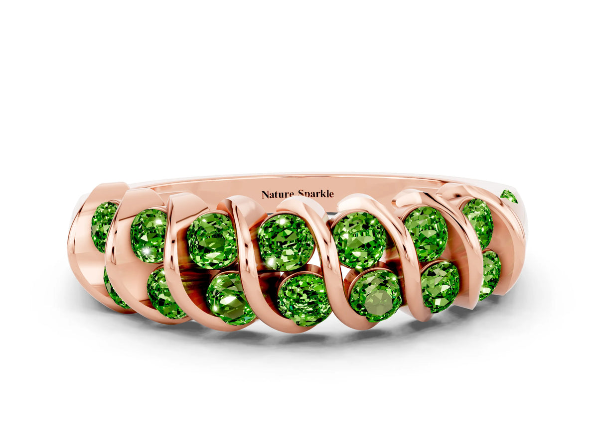 Multi-Row Round Peridot Band in Rose gold with Channel Setting