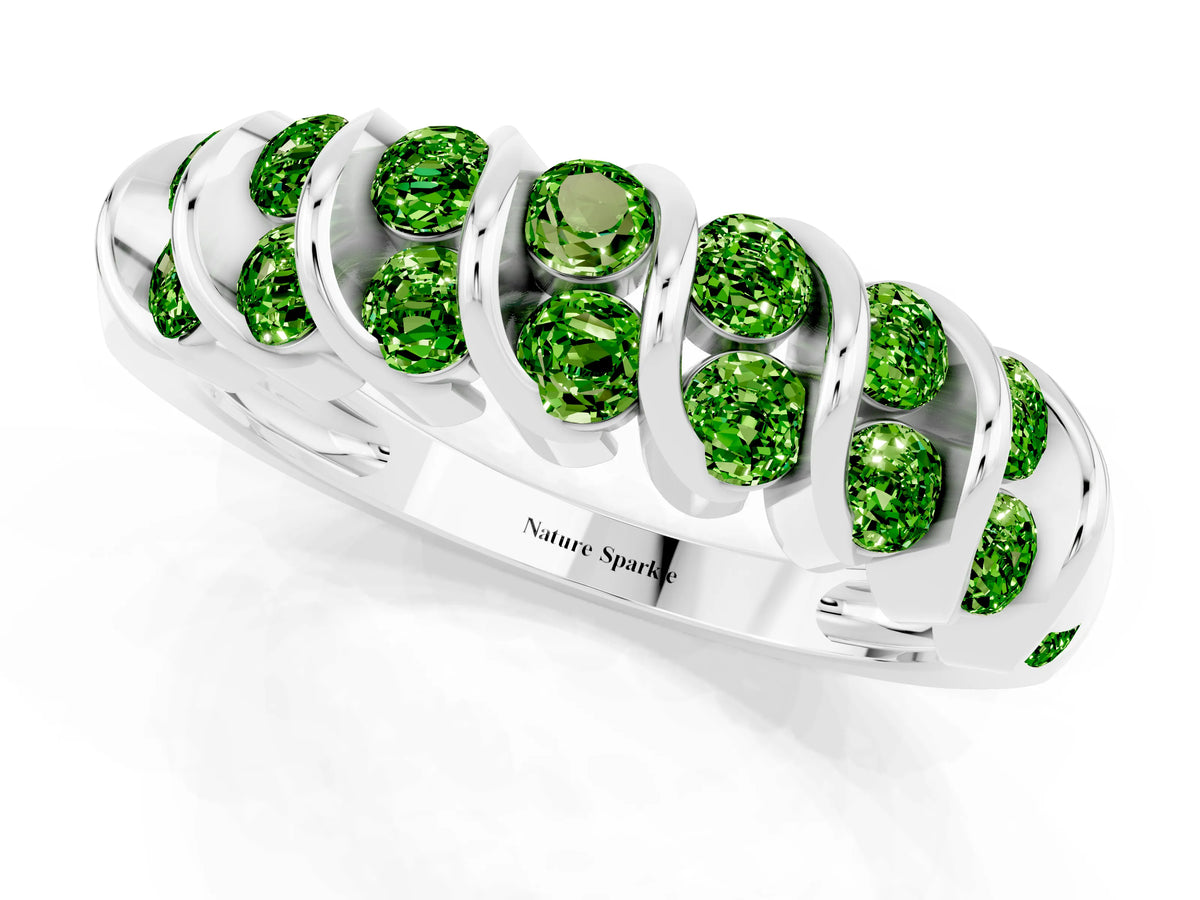 Multi-Row Round Peridot Band in Silver with Channel Setting_1