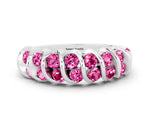 Multi-Row Round Pink Sapphire Band in Silver with Channel Setting