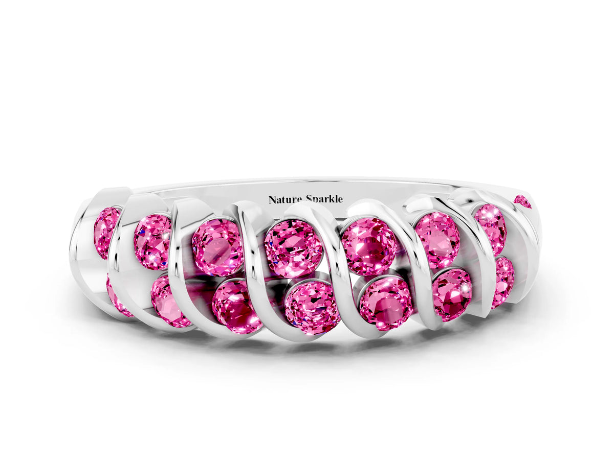 Multi-Row Round Pink Sapphire Band in Silver with Channel Setting