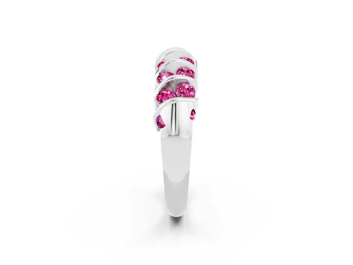Multi-Row Round Pink Sapphire Band in Silver with Channel Setting_2