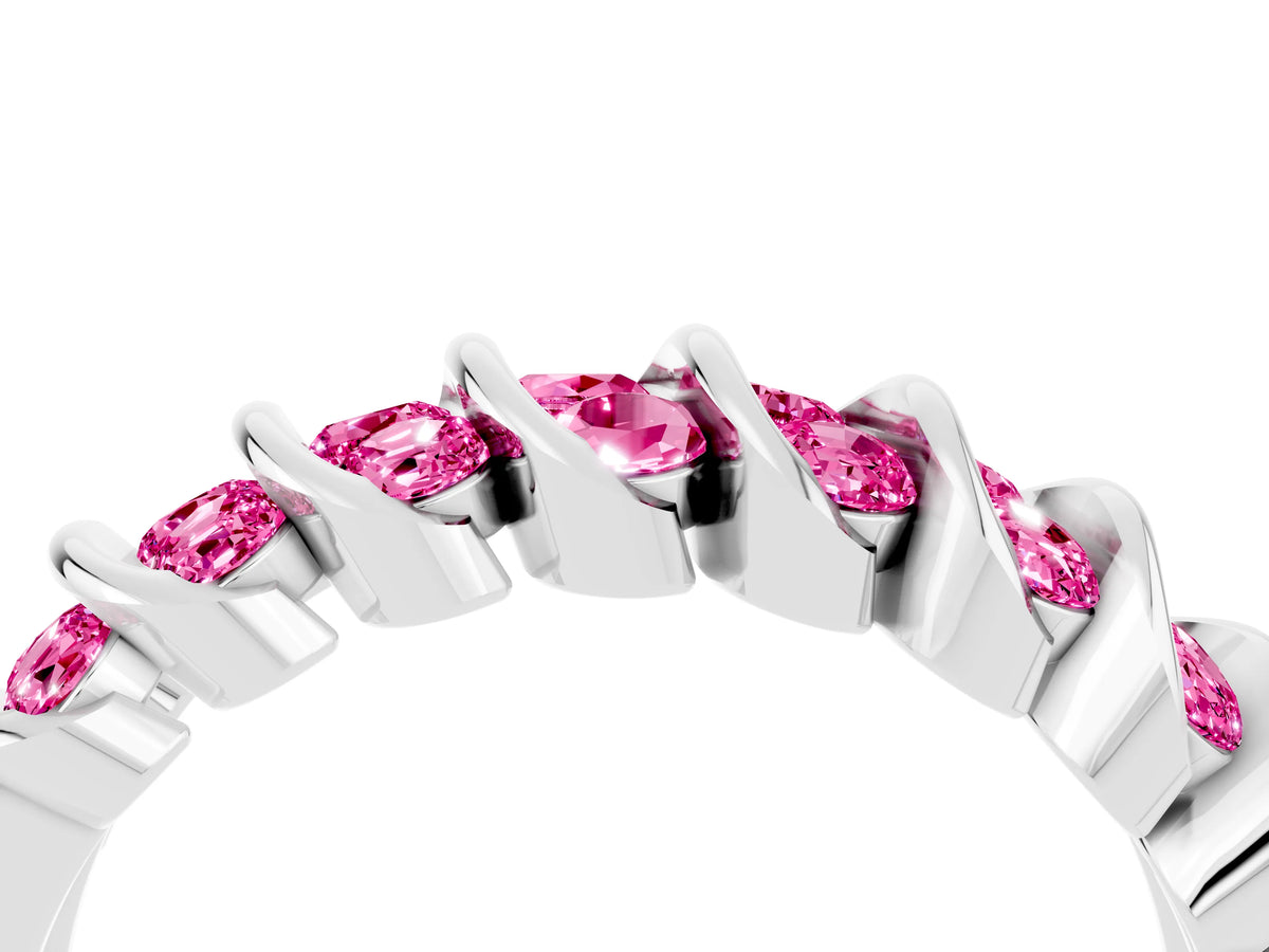 Multi-Row Round Pink Sapphire Band in Silver with Channel Setting_4